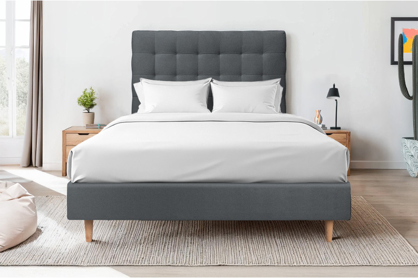 Tête de lit 200 cm Capitonnée - Tissu Velours Gris Anthracite