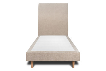 Lit 90x190 cm - Sommier tapissier H29 cm + tête de lit tapissée - Tissu Toile natté Beige Brun