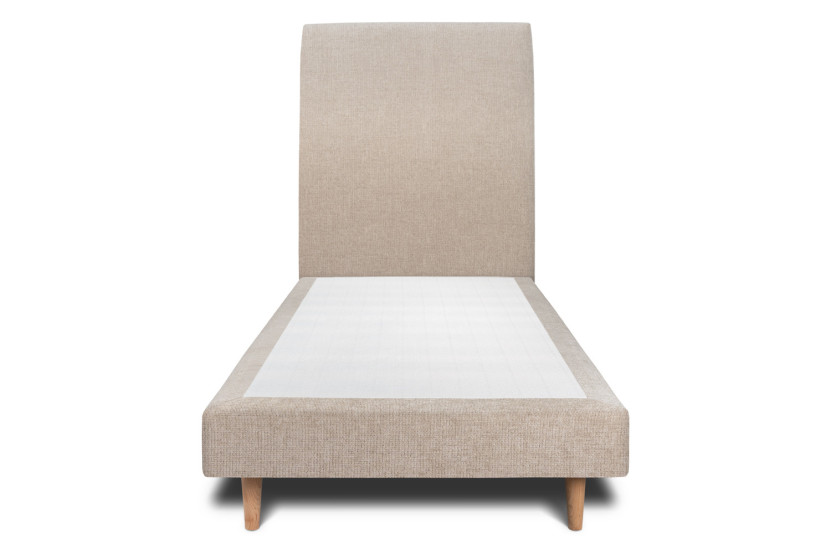 Lit 90x190 cm - Sommier tapissier H29 cm + tête de lit tapissée - Tissu Toile natté Beige Brun