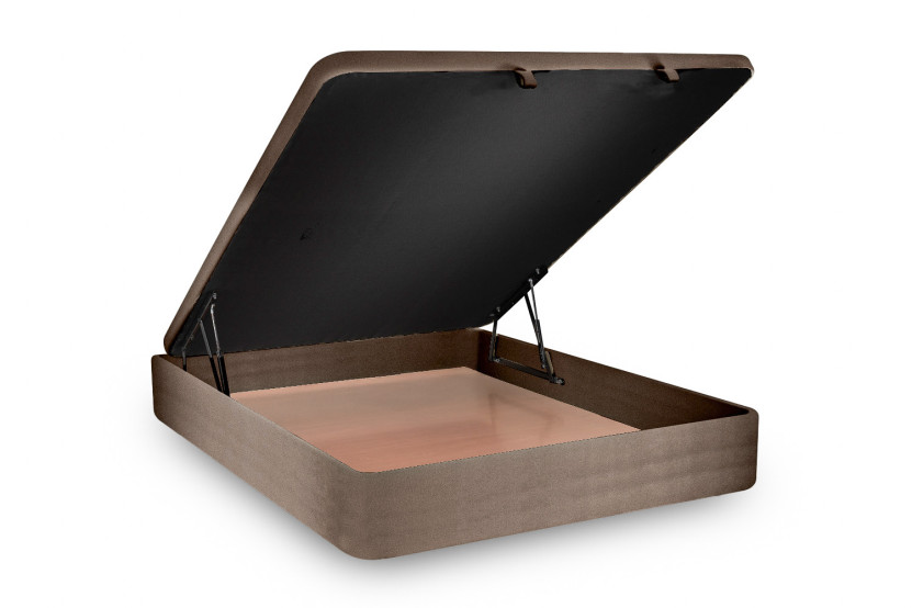 Lit coffre 180x200 cm avec Tête de lit tapissée - Tissu Velours Taupe