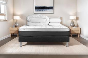 Pack lit complet 180x200 cm - Matelas + Sommier Noir (en kit) + 2 oreillers + Couette - Vital Soft