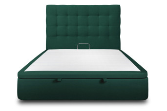 Lit coffre 180x200 cm avec Tête de lit capitonnée - Tissu Velours Vert