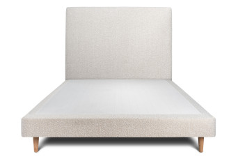 Lit 160x200 cm - Sommier tapissier H29 cm + tête de lit tapissée - Tissu Bouclette Beige Clair