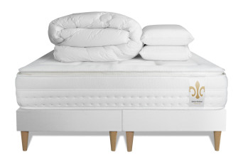 Pack lit complet 200x200 cm - Matelas + 2 Sommiers Blancs + 2 oreillers + Couette - Vingt-Huit PLUS