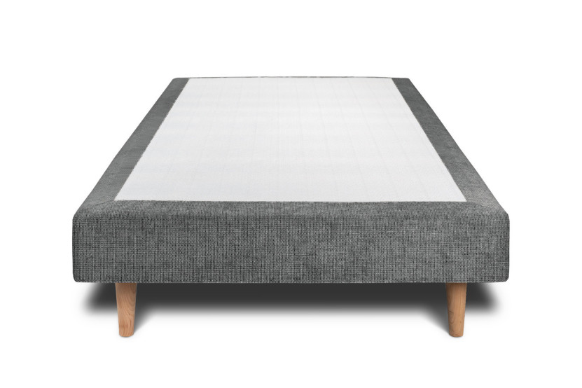 Lit 90x200 cm - Sommier tapissier H29 cm + tête de lit capitonnée - Tissu Toile natté Gris Anthracite