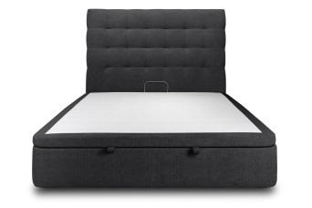 Lit coffre 180x200 cm avec Tête de lit capitonnée - Tissu Toile natté Noir