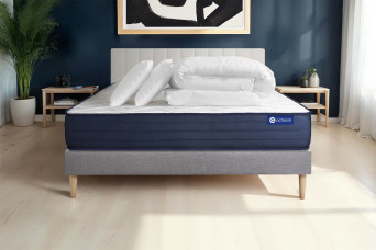Pack lit complet 200x200 cm - Matelas + Sommier Gris (en kit) + 2 oreillers + Couette - Actilatex Life
