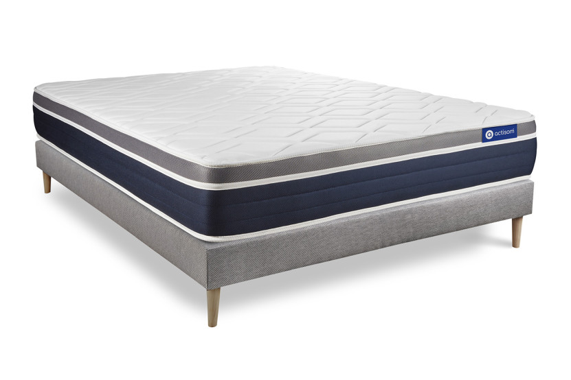 Ensemble Matelas Sommier 140x190 cm - Sommier Gris (en kit) - Actimemo Confort