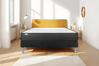 Ensemble Matelas Sommier 140x200 cm - Sommier Noir (déjà monté) - Vitalpower