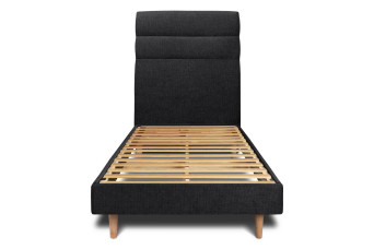 Lit 90x190 cm - Sommier à lattes H29 cm + tête de lit à lignes - Tissu Toile natté Noir