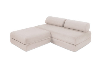 Canapé d'angle 4 places - 2 modules convertibles : Canapé 3 places + Pouf - Tissu extérieur Beige clair