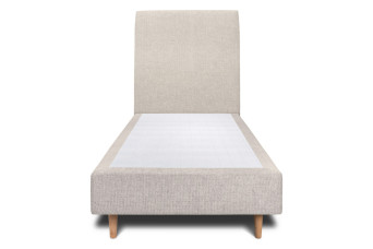 Lit 90x190 cm - Sommier tapissier H35 cm + tête de lit tapissée - Tissu Toile natté Beige Clair