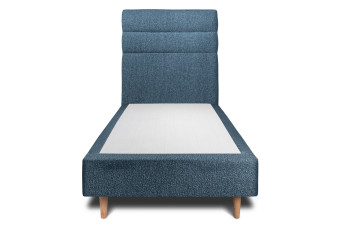 Lit 90x200 cm - Sommier tapissier H35 cm + tête de lit à lignes - Tissu Bouclette Bleu