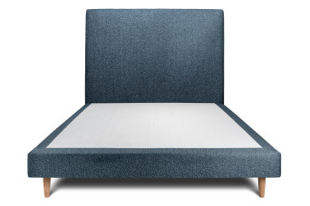 Lit 140x200 cm - Sommier tapissier H29 cm + tête de lit tapissée - Tissu Bouclette Bleu