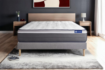 Ensemble Matelas Sommier 135x200 cm - Sommier Gris (en kit) - Actilatex Plus