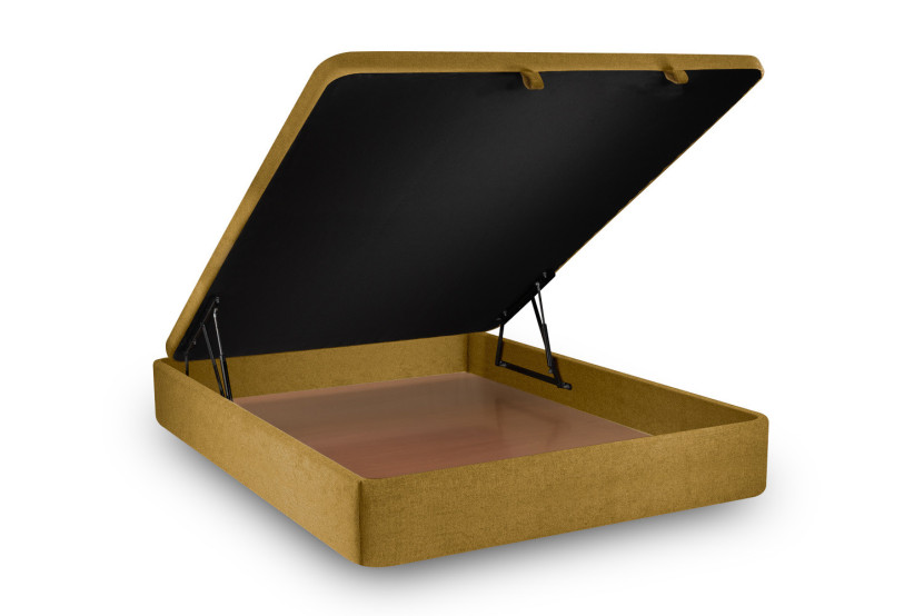 Lit coffre 180x200 cm avec Tête de lit tapissée - Tissu Toile natté Jaune