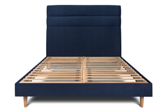 Lit 180x200 cm - Sommier à lattes H29 cm + tête de lit à lignes - Tissu Velours Bleu Océan