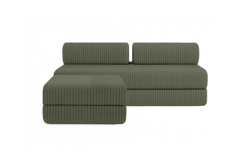 Canapé d'angle 4 places - 2 modules convertibles : Canapé 3 places + Pouf - Velours côtelé XL Vert