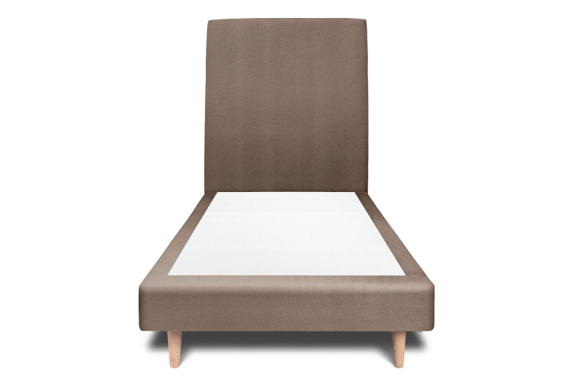 Lit 90x200 cm - Sommier tapissier H29 cm + tête de lit tapissée - Tissu Velours Taupe