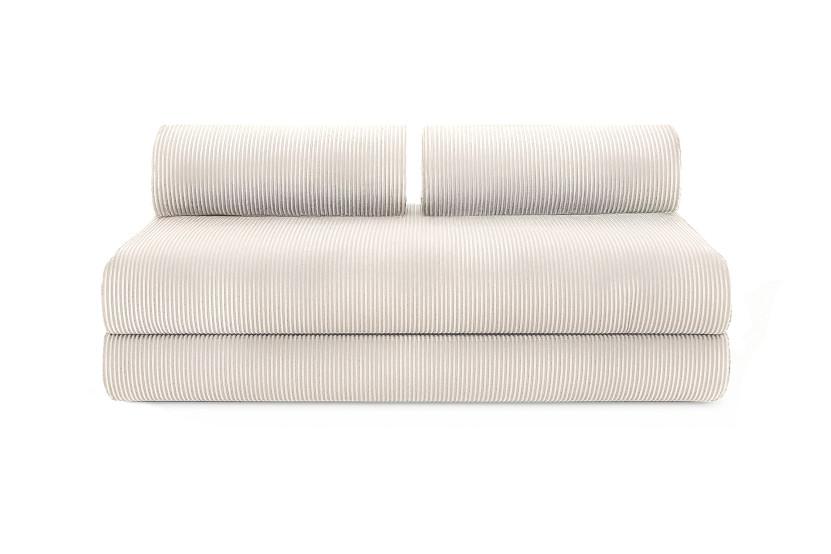 Canapé d'angle 4 places - 2 modules convertibles : Canapé 3 places + Pouf - Velours côtelé Blanc