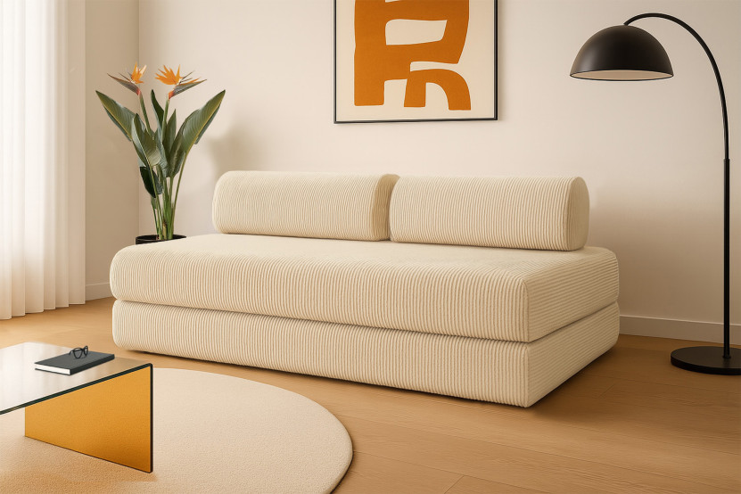 Canapé 3 places convertible et modulable - Velours côtelé Beige