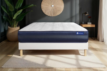 Ensemble Matelas Sommier 150x195 cm - Sommier Blanc (en kit) - Actimemo Tech