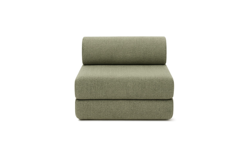 Canapé d'angle 6 places - 3 modules convertibles : Canapé 3 places + Fauteuil + Pouf - Tissu tweed Vert