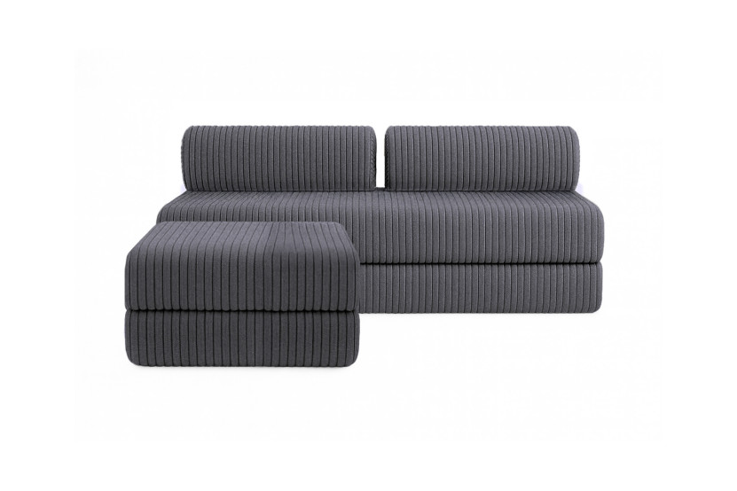 Canapé d'angle 4 places - 2 modules convertibles : Canapé 3 places + Pouf - Velours côtelé XL Gris