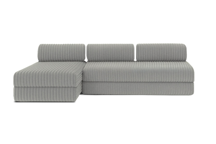 Canapé d'angle 6 places - 2 modules convertibles : Canapé 3 places + Méridienne - Velours côtelé XL Gris clair