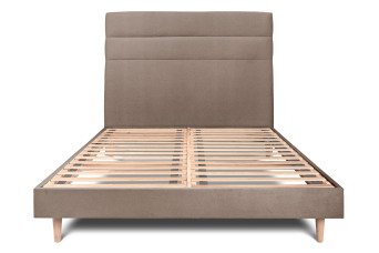 Lit 180x200 cm - Sommier à lattes H29 cm + tête de lit à lignes - Tissu Velours Taupe