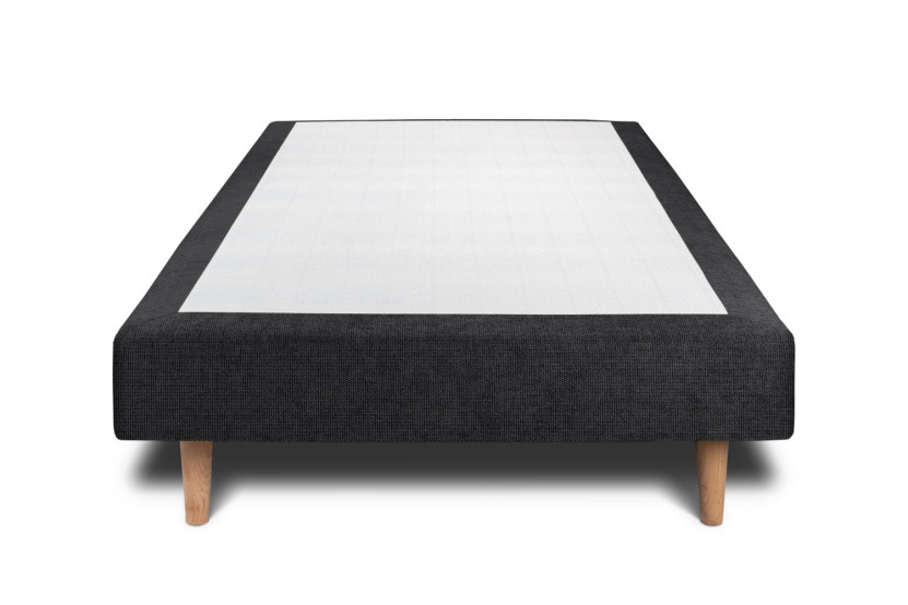 Lit 90x200 cm - Sommier tapissier H29 cm + tête de lit tapissée - Tissu Toile natté Noir