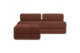 Canapé d'angle 4 places - 2 modules convertibles : Canapé 3 places + Pouf - Velours côtelé XL Terracotta