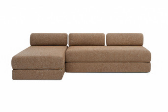 Canapé d'angle 6 places - 2 modules convertibles : Canapé 3 places + Méridienne - Tissu tweed Marron