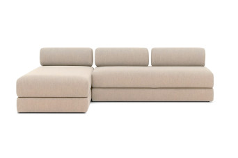 Canapé d'angle 6 places - 2 modules convertibles : Canapé 3 places + Méridienne - Tissu lisse Beige