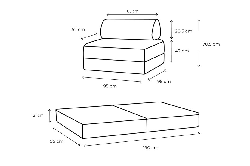 Fauteuil convertible et modulable - Velours côtelé Rose pâle