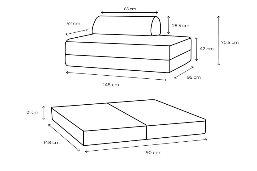 Canapé 2 places convertible et modulable - Velours côtelé XL Bleu