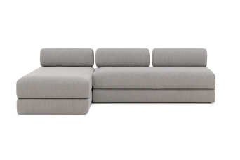 Canapé d'angle 6 places - 2 modules convertibles : Canapé 3 places + Méridienne - Tissu lisse Gris clair