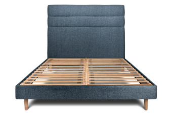 Lit 180x200 cm - Sommier à lattes H29 cm + tête de lit à lignes - Tissu Bouclette Bleu