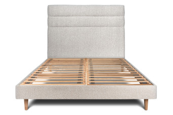 Lit 180x200 cm - Sommier à lattes H29 cm + tête de lit à lignes - Tissu Bouclette Beige Clair