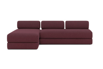 Canapé d'angle 6 places - 2 modules convertibles : Canapé 3 places + Méridienne - Tissu lisse Rouge