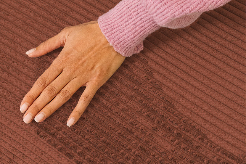 Canapé d'angle 6 places - 3 modules convertibles : Canapé 3 places + Fauteuil + Pouf - Velours côtelé Terracotta