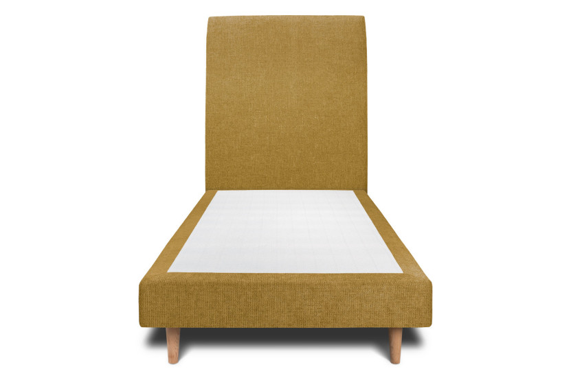 Lit 90x190 cm - Sommier tapissier H29 cm + tête de lit tapissée - Tissu Toile natté Jaune