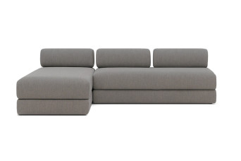 Canapé d'angle 6 places - 2 modules convertibles : Canapé 3 places + Méridienne - Tissu lisse Gris