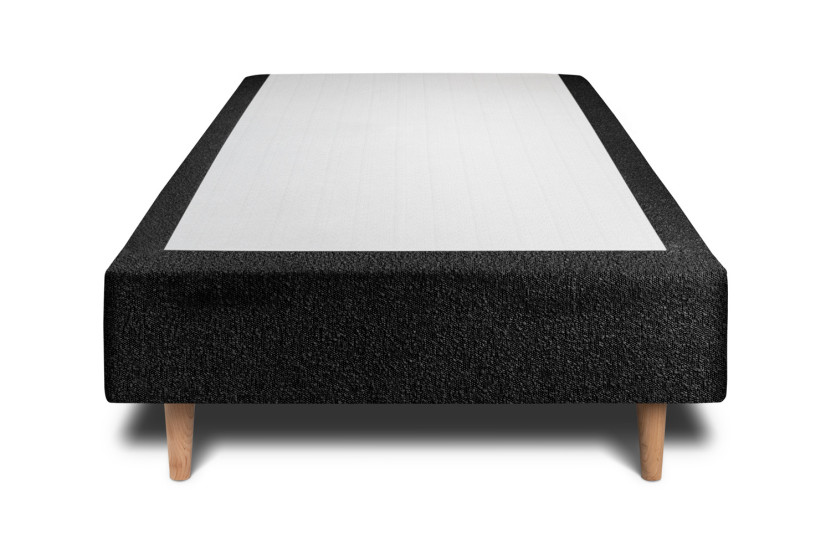 Lit 90x190 cm - Sommier tapissier H35 cm + tête de lit tapissée - Tissu Bouclette Noir