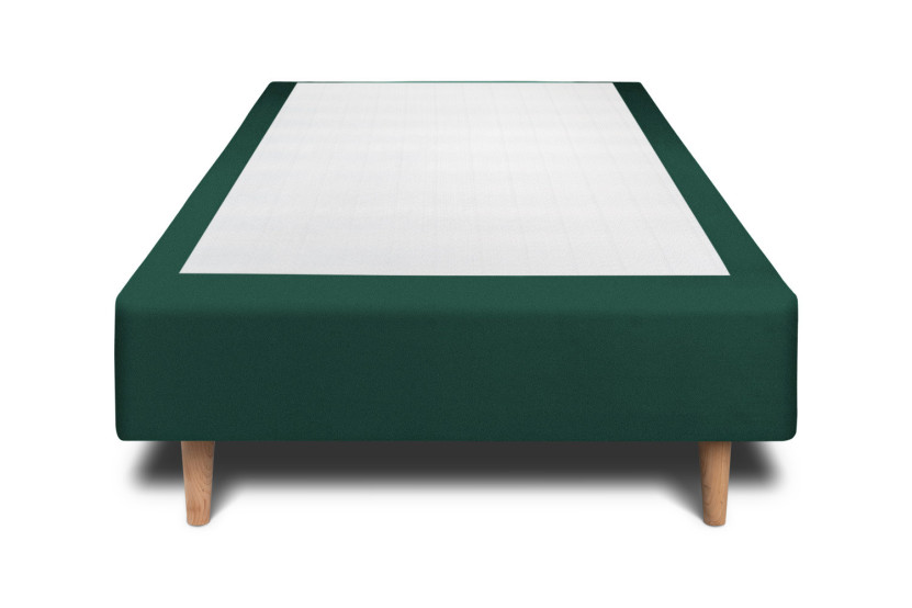 Lit 90x190 cm - Sommier tapissier H35 cm + tête de lit tapissée - Tissu Velours Vert