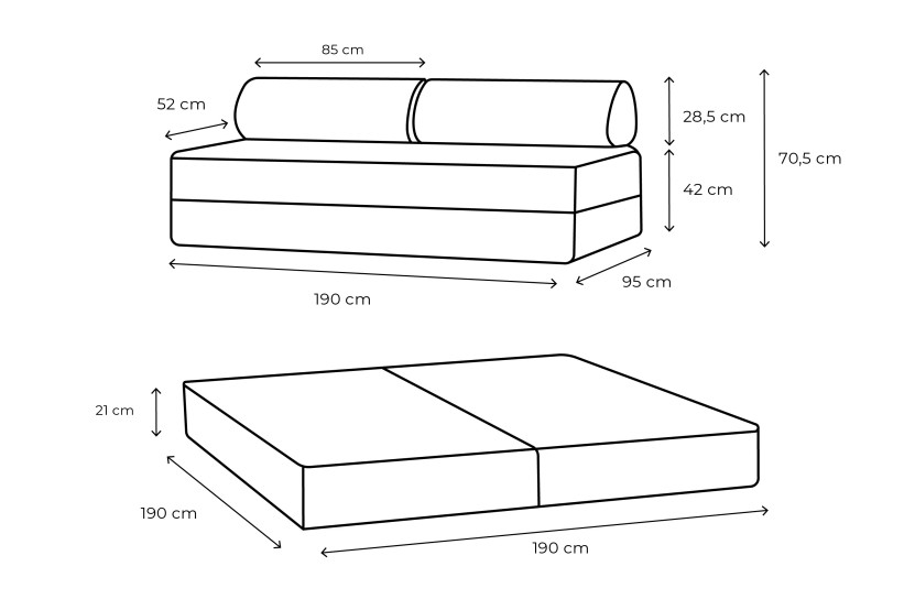 Canapé 3 places convertible et modulable - Tissu extérieur Gris