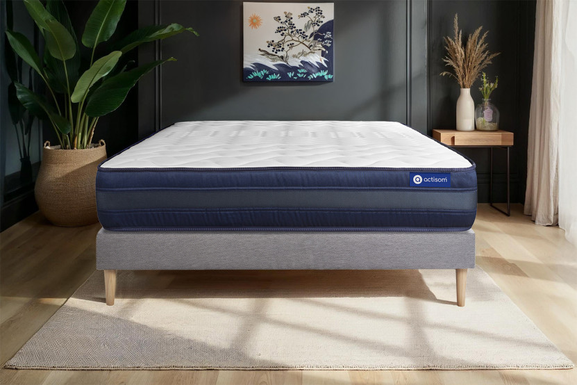 Ensemble Matelas Sommier 180x220 cm - Sommier Gris (en kit) - Actilatex Tech