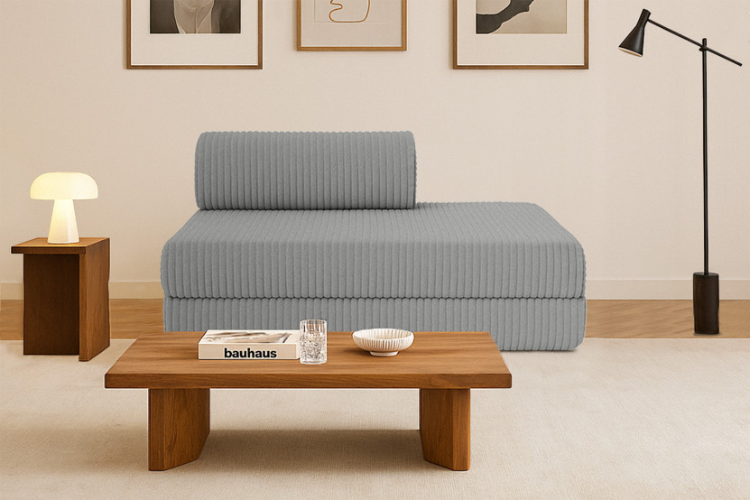 Canapé 2 places convertible et modulable - Velours côtelé XL Gris clair