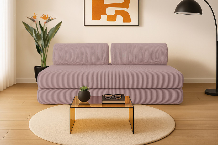 Canapé 3 places convertible et modulable - Velours côtelé Rose pâle