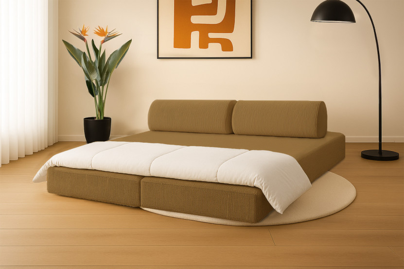 Canapé 3 places convertible et modulable - Velours côtelé Jaune